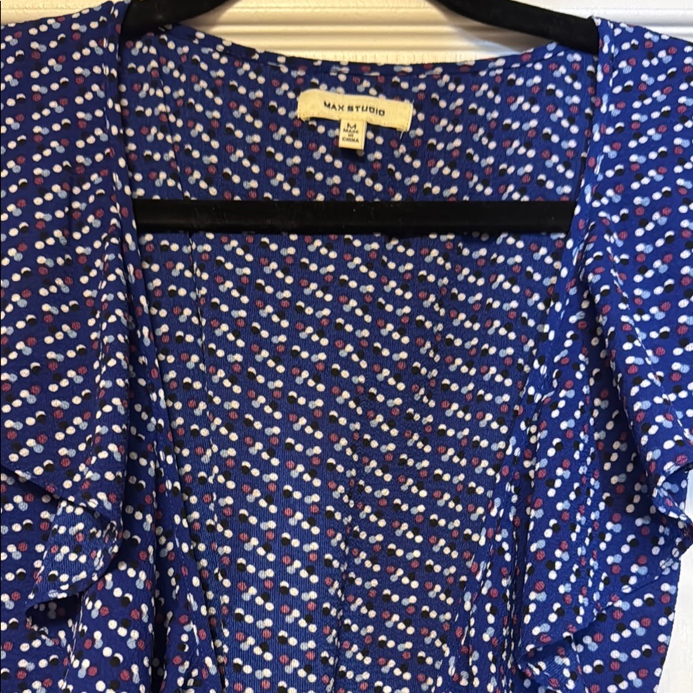 Blue Asymmetrical Ruffled Sundress with Flutter Sleeves - Picture 2 of 5